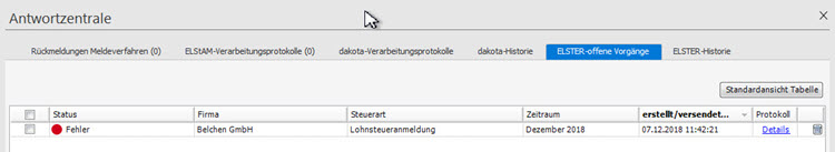 Fehler i. d. Antwortzentrale