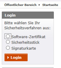 Login Zertifikatauswahl